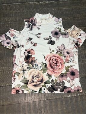 White Floral Cold-Shoulder Top